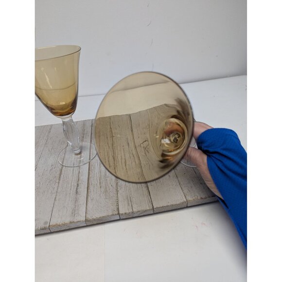 Southern Living Arlington Amber Handblown Crystal Wine Glasses Goblets Set of 2 - Picture 5 of 11